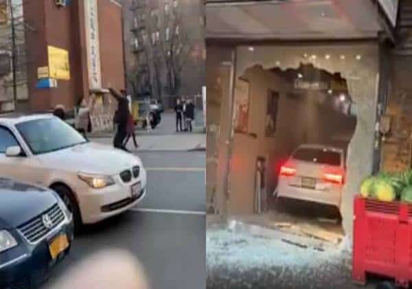 זעם בדרכים בלב ניו יורק: הסרטון שמשגע את הרשת - נכנס עם רכב האאודי לתוך מאפייה במטרה לפגוע בנהג השני