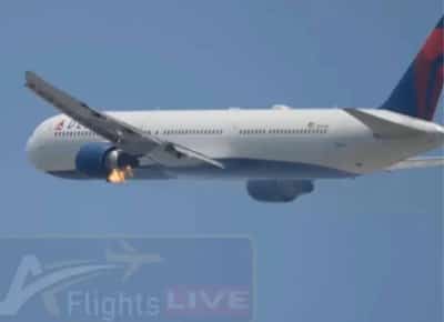 מנוע מטוס דלתא עולה בלהבות בשמי לוס אנג'לס - והכל מתועד