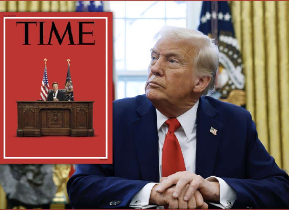 שער מגזין טיים מצית סערה: אילון מאסק יושב בכיסאו של טראמפ