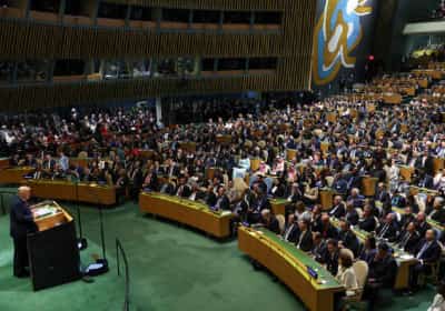 טראמפ בעצרת האו"ם: אי אפשר לשכוח את ה-7 באוקטובר, הכרה במדינה פלסטינית היא פרס לחמאס