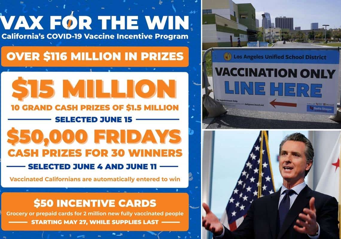 הגרלות החיסונים מגיעות לקליפורניה: 10 תושבים יזכו במיליון וחצי דולר, עשרות נוספים יקבלו 50 אלף דולר