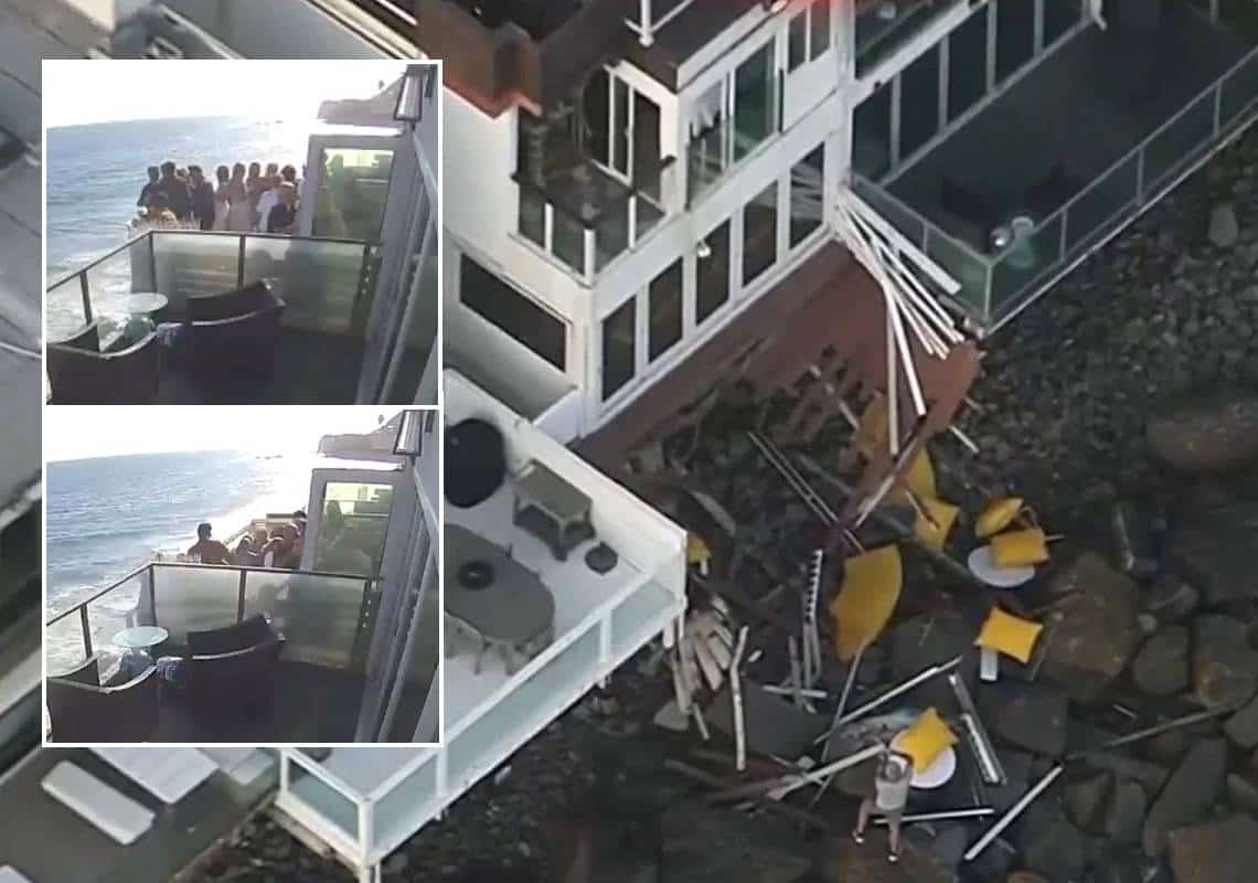 לעיני המצלמות: מרפסת קרסה בבית במאליבו - לפחות 10 נפצעו