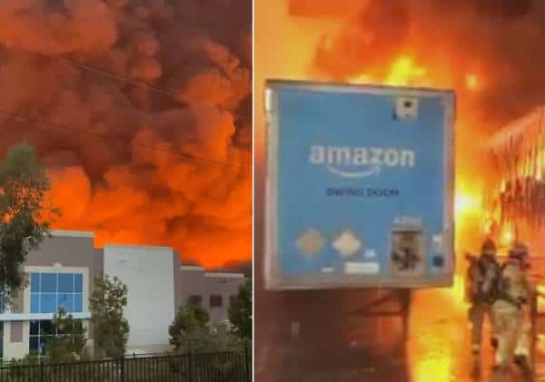 דרום קליפורניה: מרכז הפצה של אמזון עולה באש, כביש מהיר מרכזי נחסם לתנועה