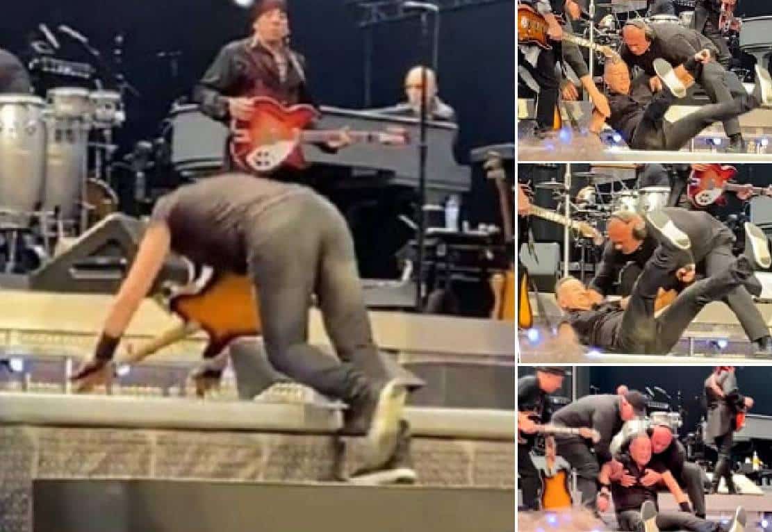 צפו: ברוס ספרינגסטין נופל על פניו במהלך הופעה באמסטרדם‏ לעיני עשרות אלפי מעריצים