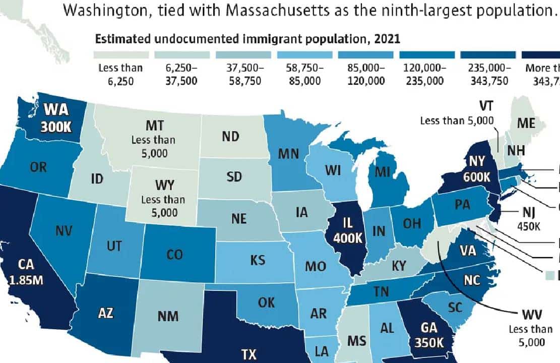 כמה מהגרים בלתי חוקיים יש בכל מדינה בארצות הברית?