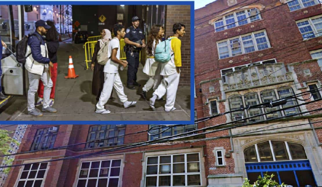 בניו יורק אסור לתלמידים לצאת להפסקה בגלל שמהגרים בלתי חוקיים מתגוררים באולם הספורט ואוכלים פיצות וכריכים