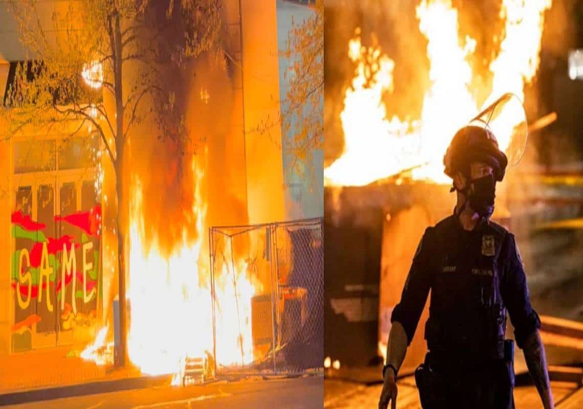 אנטיפה נגד אפל - פעילי ארגון השמאל הקיצוני צולמו שורפים חנות APPLE בפורטלנד
