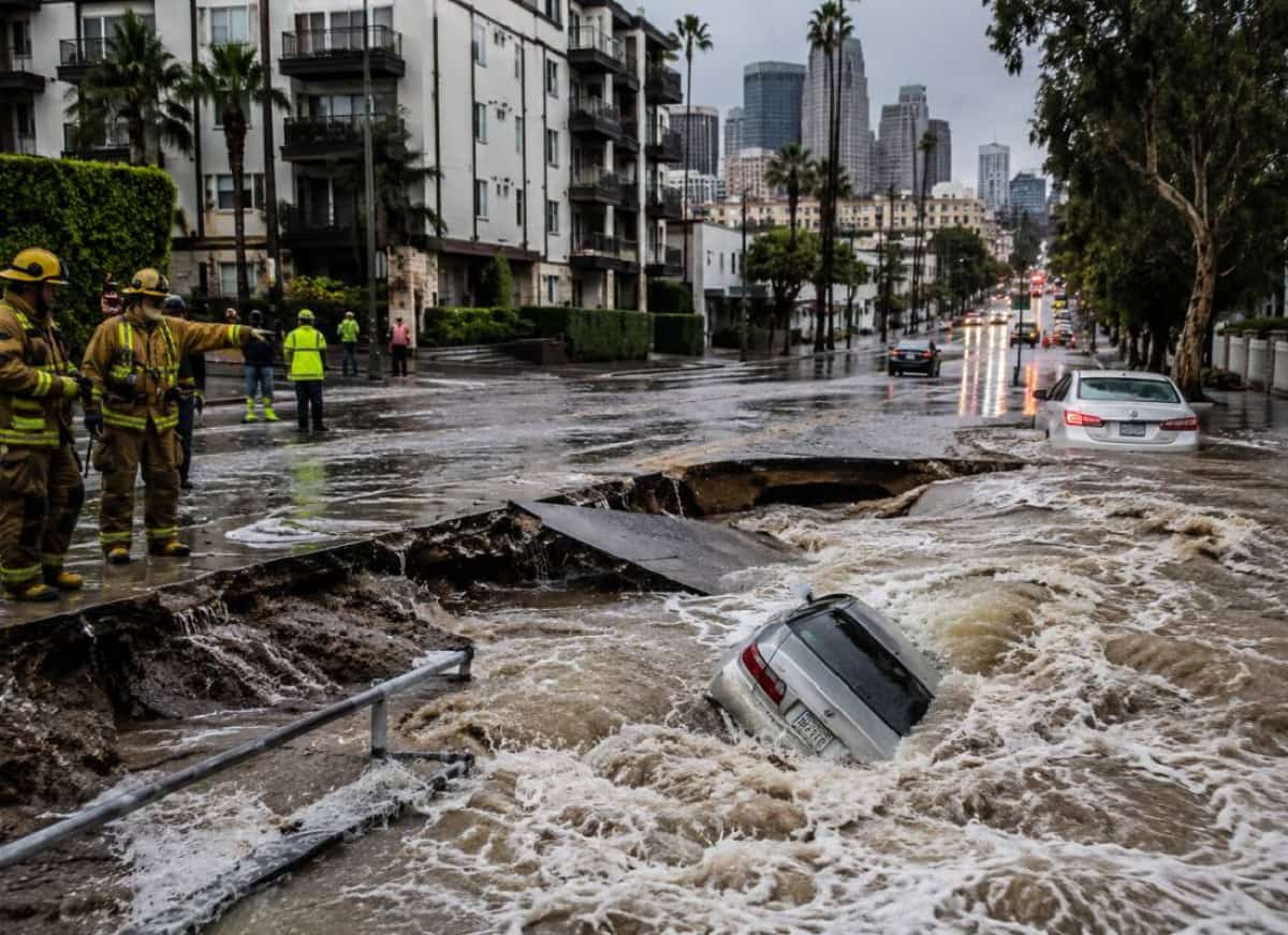 צונאמי בלב ווסט הוליווד: צינור ענק התפוצץ והעיר הוצפה