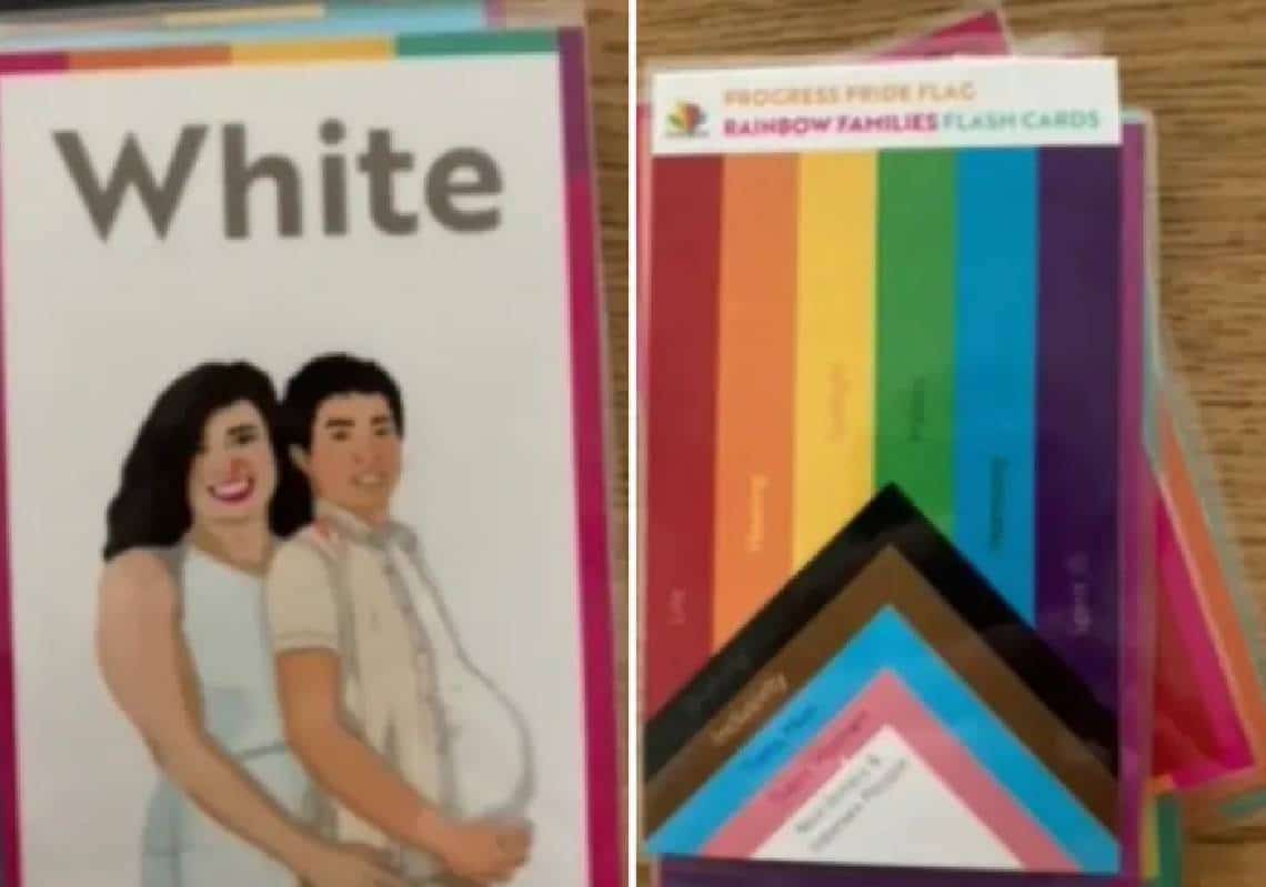 ילדי הגן למדו צבעים באמצעות כרטיסיות להט"ב המציגות גברים בהיריון