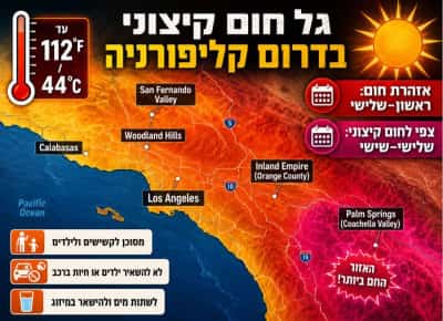 גל חום מסוכן בדרך: דרום קליפורניה עלולה להגיע ל־112 מעלות