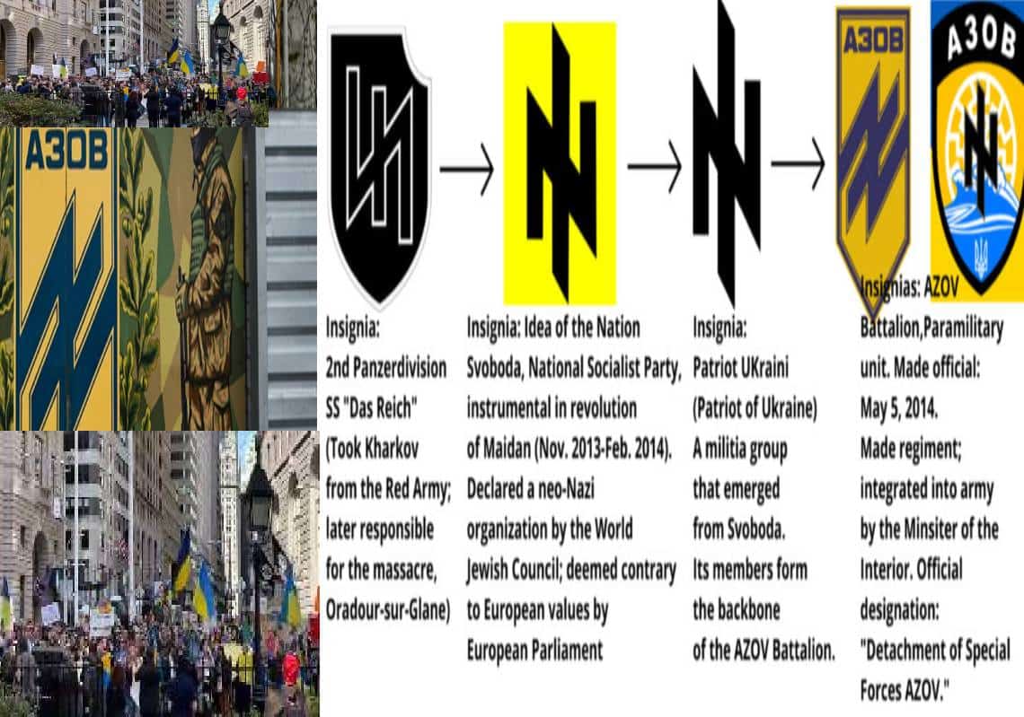 ניאו-נאציזם לאור יום בלב מנהטן: מאות פצחו בשירת 'אזוב! אזוב! אזוב" בתמיכה בגדוד הניאו-נאצי בעצרת למען אוקראינה