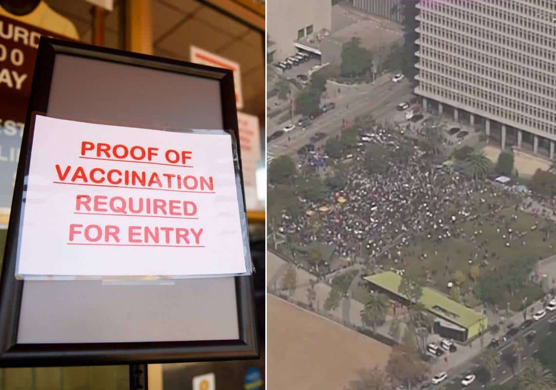 לוס אנג'לס: חובת החיסונים במסעדות ובתי עסק נוספים נכנסה לתוקף, אלפים יצאו להפגין