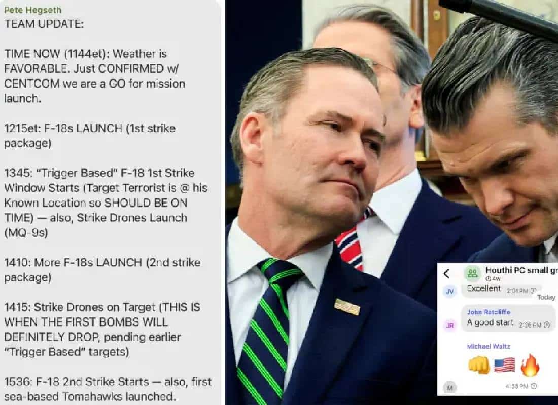 "תוכניות מלחמה חשופות": אטלנטיק מפרסם הודעות סיגנל מסווגות עם פרטים דקה אחר דקה על התקיפה בתימן