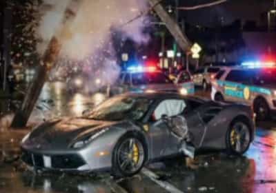 מרדף סוער במיאמי: פרארי גנובה בשווי מאות אלפי דולרים התרסקה בעמוד חשמל
