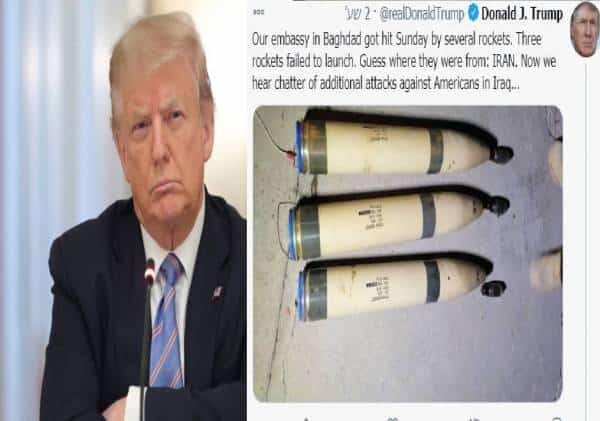 טראמפ צייץ תמונות של קטיושות איראניות שתפסה ארה"ב ושלח מסר חריף לטהרן: "אם אמריקני 1 יהרג איראן תישא באחריות"