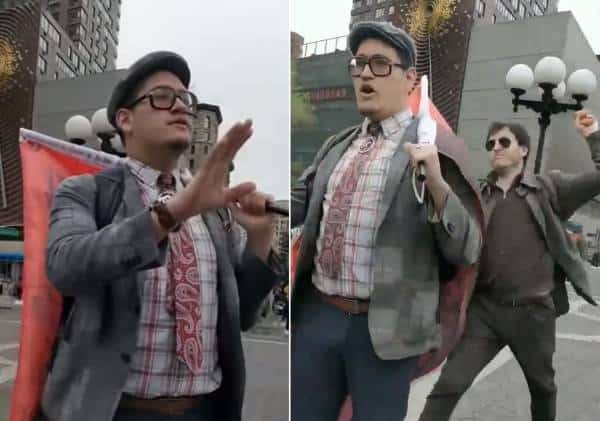 מהומה ביום השואה בלב ניו יורק: פרובקטור ענד צלב קרס והותקף