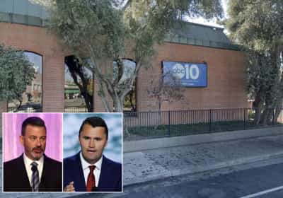 בצל המחאה על הורדת התוכנית של ג'ימי קימל: אש חיה נורתה על תחנת החדשות איי.בי.סי בקליפורניה