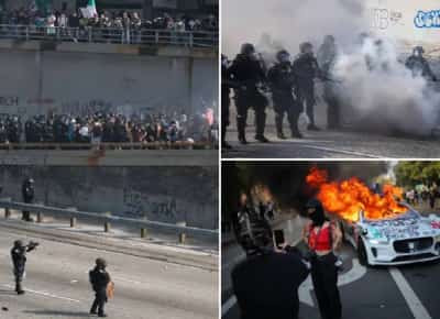 כאוס בלוס אנג'לס: אלפי מפגינים השתלטו על כביש 101 והציתו רכבים