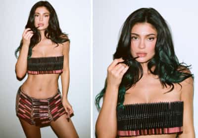 קיילי ג'נר חוגגת עשור למותג שלה עם שמלה עשויה כולה ממוצרי איפור שלה