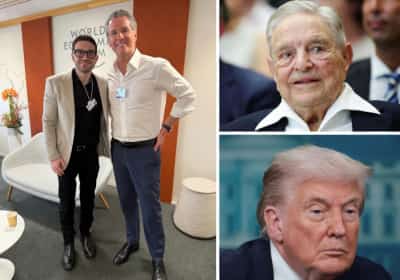 החיוכים בדאבוס והלעג מוושינגטון: כך הסתבך גווין ניוסום בתמונה עם אלכס סורוס