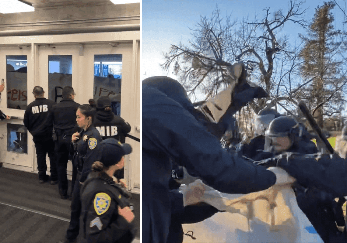 הפגנה אלימה בקליפורניה: ניפצו חלונות, ריססו גז פלפל ותקפו שוטרים 