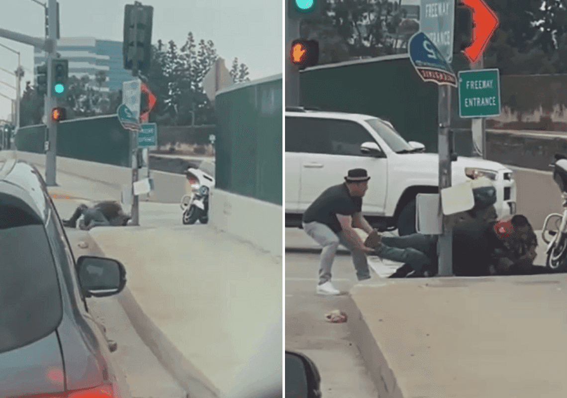 אנשים טובים בקליפורניה: עוברי אורח הצילו שוטר מחשוד שהתנפל עליו וניסה לגנוב את אקדחו 