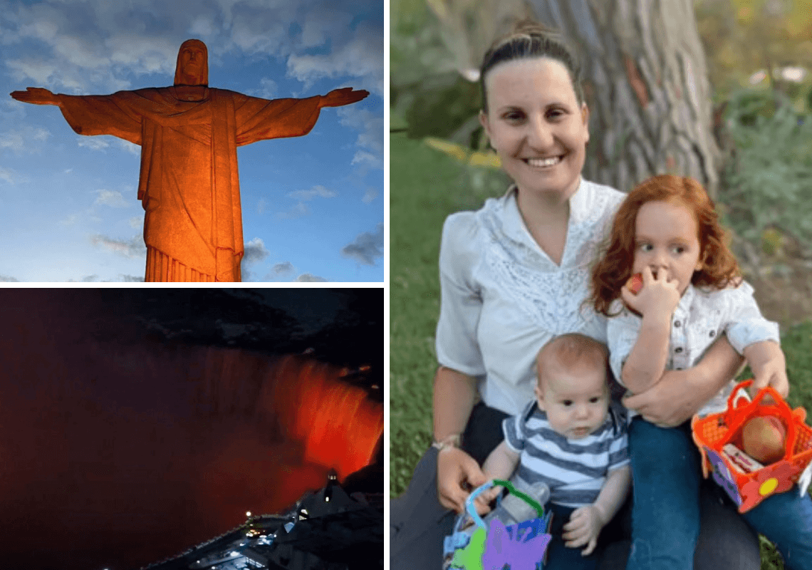 מפלי הניאגרה ופסל ישו נצבעו בכתום: הכבוד לזכר משפחת ביבס