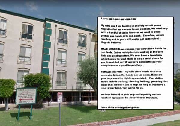 "מחפשים אחר 'נגרואיד' שיקטוף כותנה": מכתבים גזעניים נמצאו בדירות בוואלי לוס אנג'לס