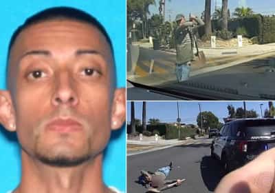 תיעוד דרמטי מדרום קליפורניה: גבר חמוש באת חפירה רץ לעבר שוטר ונורה למוות