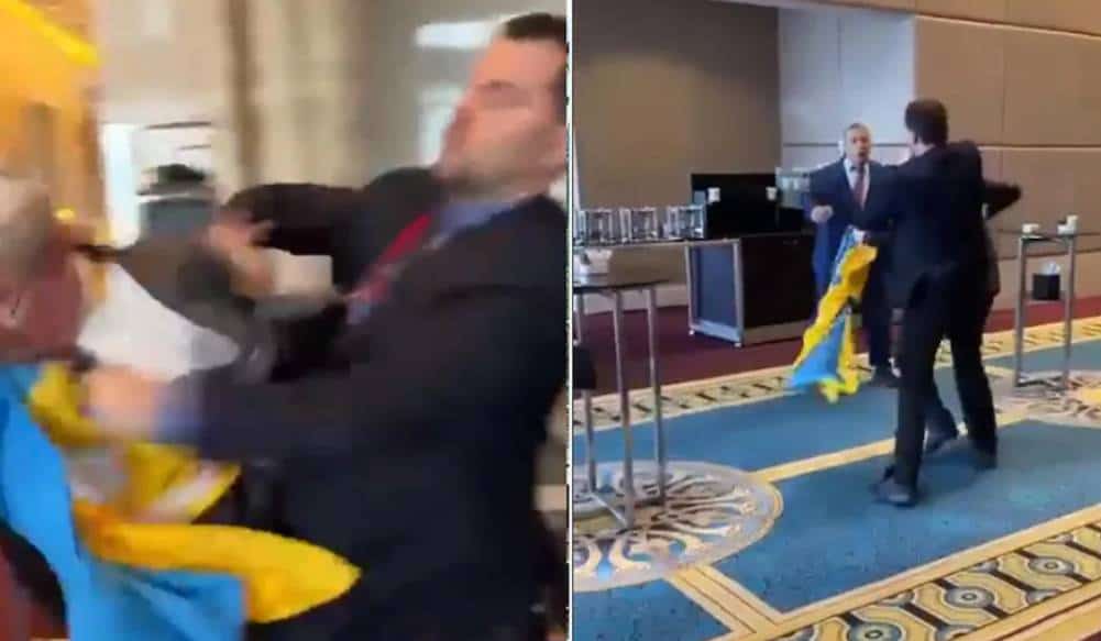 צפו: דיפלומט אוקראיני הכה באגרופים את עמיתו הרוסי בכנס בינלאומי - זה נגמר באשפוז