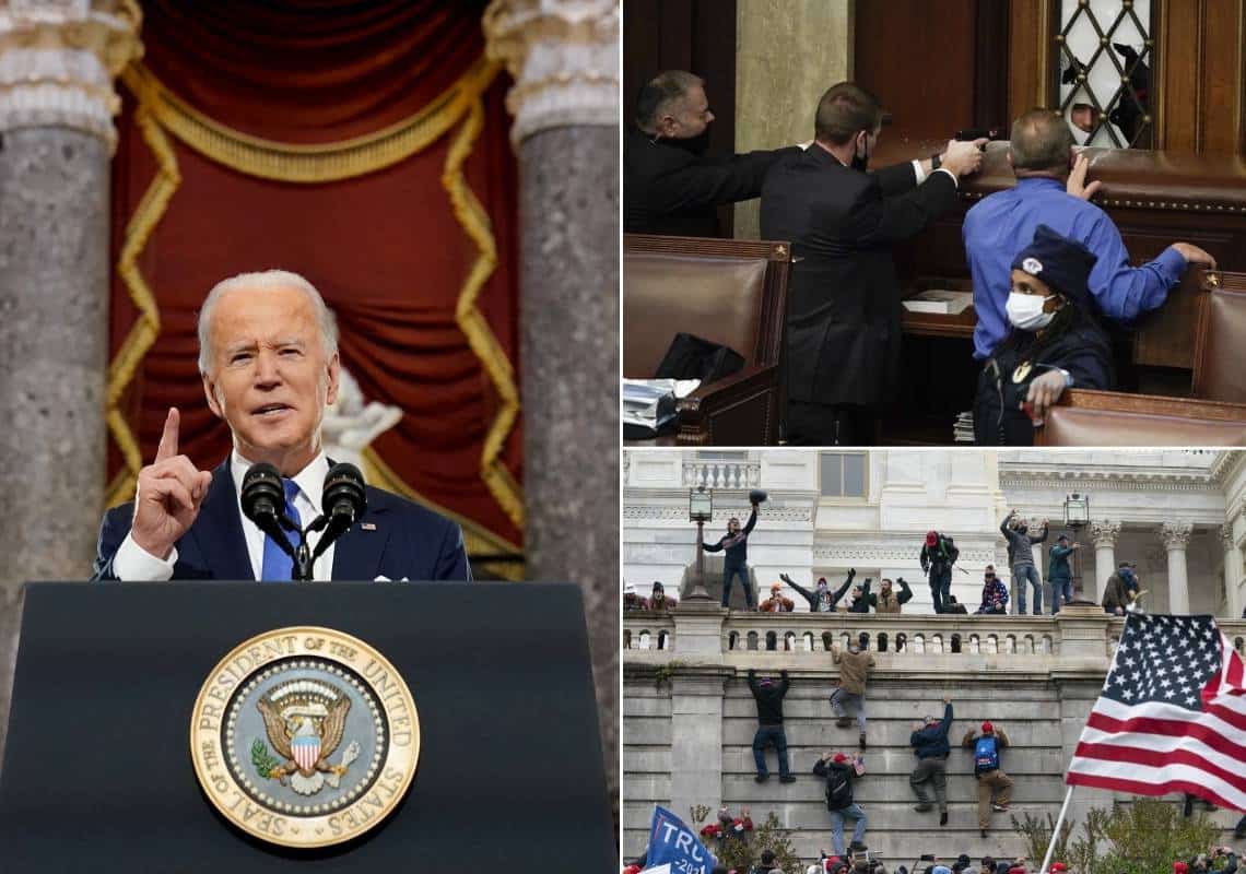 "הצמיד סכין לגרונה של הדמוקרטיה האמריקאית": הנשיא ביידן תקף את טראמפ ביום השנה להסתערות על גבעת הקפיטול