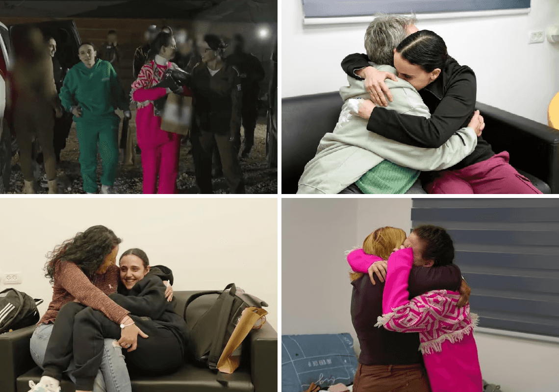 חיבוק עם אמא: רומי, אמילי ודורון שוחררו - עם שקית "מתנות" מחמאס