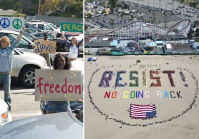 קריאה לאלימות נגד הנשיא טראמפ? מאות מפגינים בקליפורניה מעוררים סערה