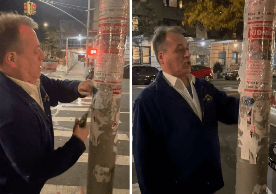 יו"ר מועצה במנהטן התפטר מתפקידו - אחרי שנתפס תולש פוסטרים של חטופים