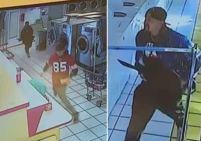 תיעוד ממכבסה בלוס אנג'לס: גבר אחוז טירוף חמוש במצ'טה רדף אחרי נער בגלל חולצת פוטבול