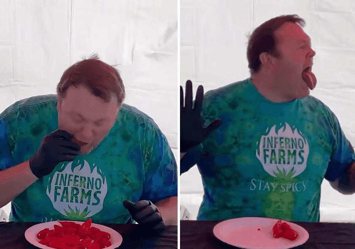 תושב קליפורניה שבר שיא גינס באכילת פלפלים מהחריפים בעולם בדקה אחת 