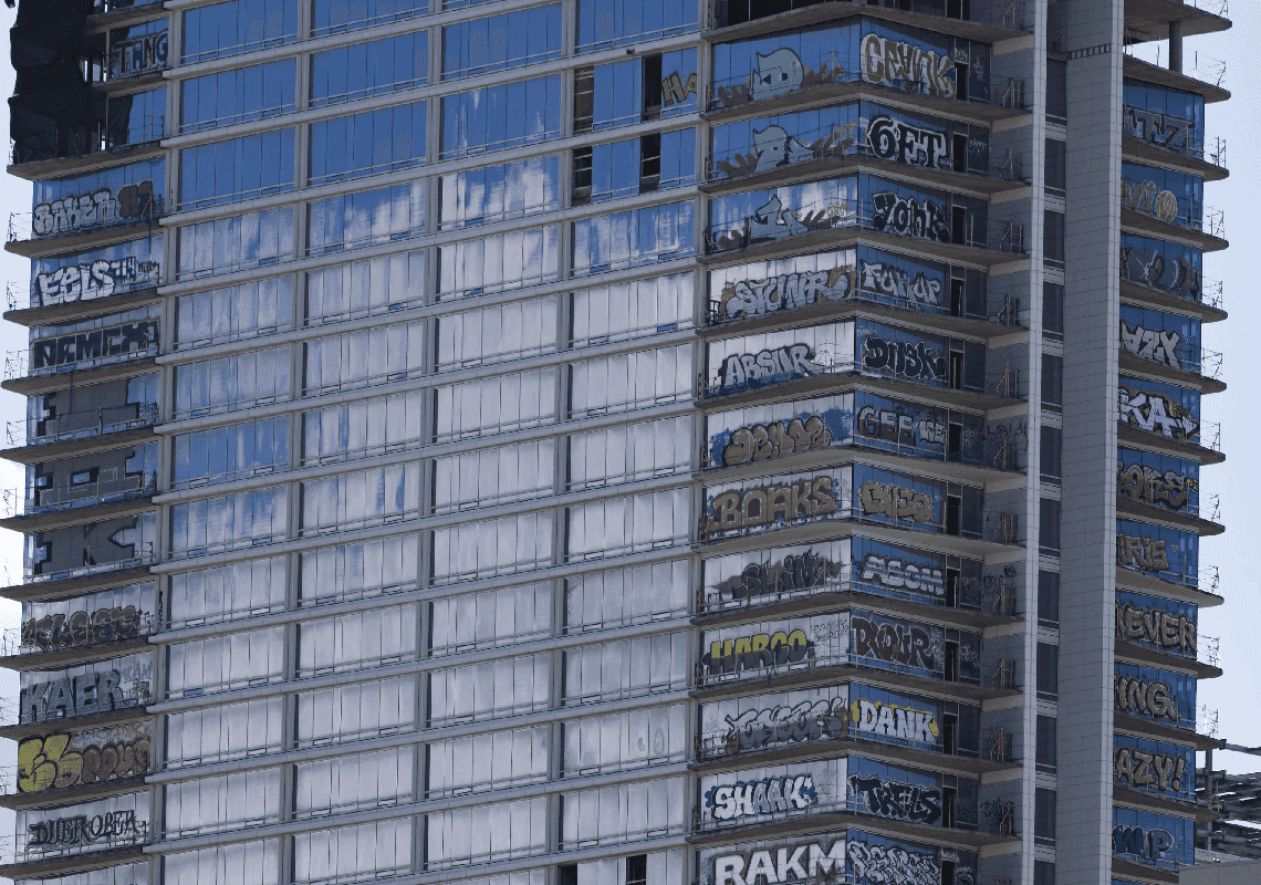 לוס אנג'לס: 27 קומות בגורדי השחקים שבלב העיר - רוססו בכתובות גרפיטי