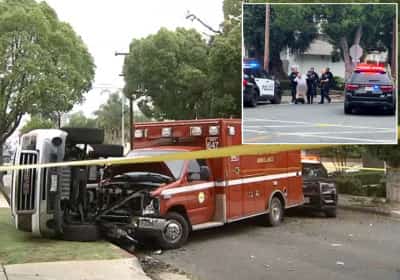 מרדף סוער בדרום לוס אנג'לס: גנב אמבולנס מזירת רצח עד שהתרסק ונעצר כשהוא עירום למחצה